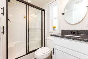 complete bathroom in tiny house for sale at the hamlet by simple life.