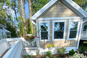 Resale tiny home exterior and wheelchair ramp.