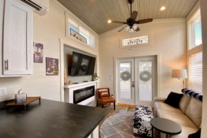 Living room with built-in entertainement center and electric fireplace