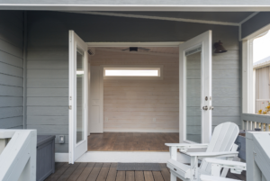 View of the second bedroom from the back deck.