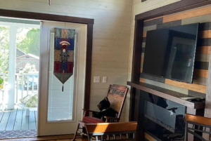 fireplace in tiny home available in north carolina