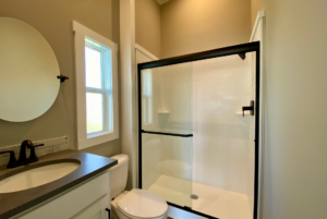 Bathroom in tiny home with walk in shower