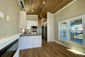 kitchen and living room in tiny home