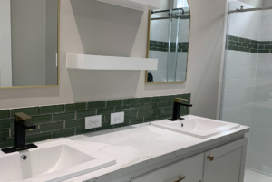 double sink vanity in bathroom