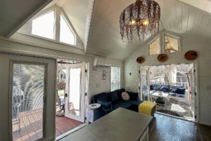 Kitchen space with french doors and view on deck