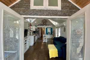 View of the inside of the tiny house from front porch