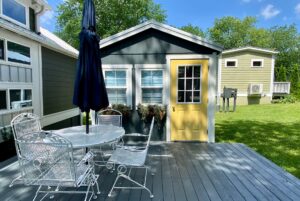 deck with storage shed
